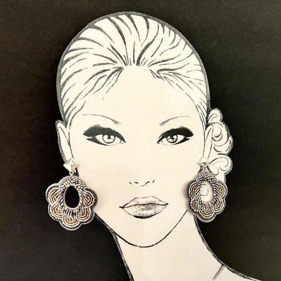 NIB Stella & Dot Dove Statement Earrings Beaded Silver Post - Picture 7 of 11